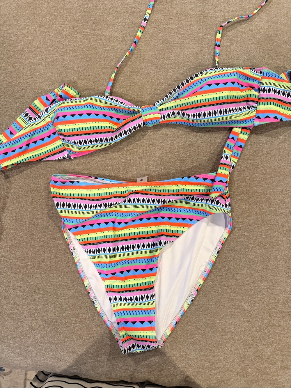 Popvil Neon Multi-Stripe Bandeau Bikini Set - Pink, Yellow, Blue, Green